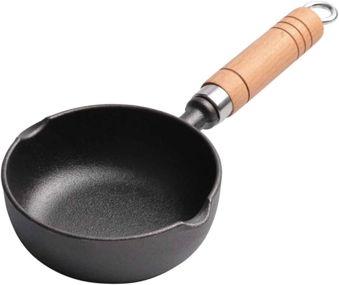 Mini Butter Melting Pot Small Iron Sauce Pan with Spout Wooden Handle for Heating Oil Milk and More for Baking and Cooking
