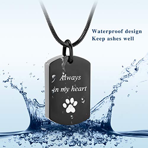 Minicremation Cremation Jewelry Urn Necklace For Ashes, Always In My Heart Paw Print Keepsake Pendant Locket For Pet Cat's Dog's Ashes(2Pcs Black) #TOP4
