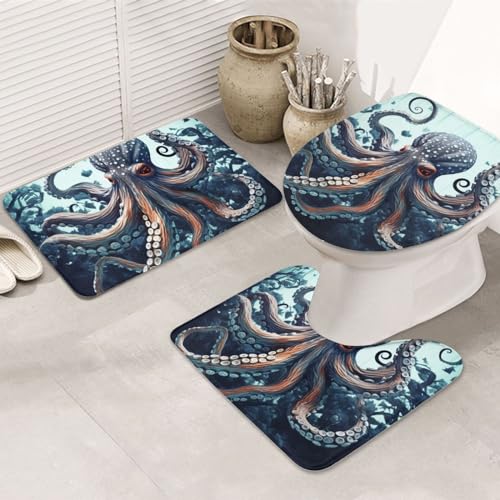 Tapis de bain absorbant et lavable à motif pieuvre pour sol sec - 2