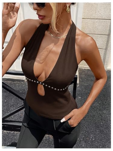 Image of Verdusa Women's Rave Halter Top Going Out Festival Crop Top Concert Outfits | Going Out Outfits for Women, Y2K Halter Top, Sexy, Rave Outfits, Festival Outfits for Women