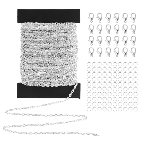 Siumir Catena Croce Acciaio Inossidabile 12 Metri Argento, con 100 Anelli e 30 Chiusure a Granchio, Kit Fai-da-Te per Creazione Gioielli Collane Bracciali