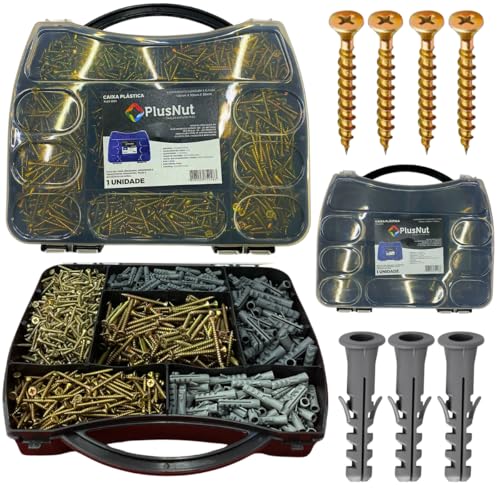 Parafusos E Buchas 1000 Peças com Maleta Chipboard para Madeira