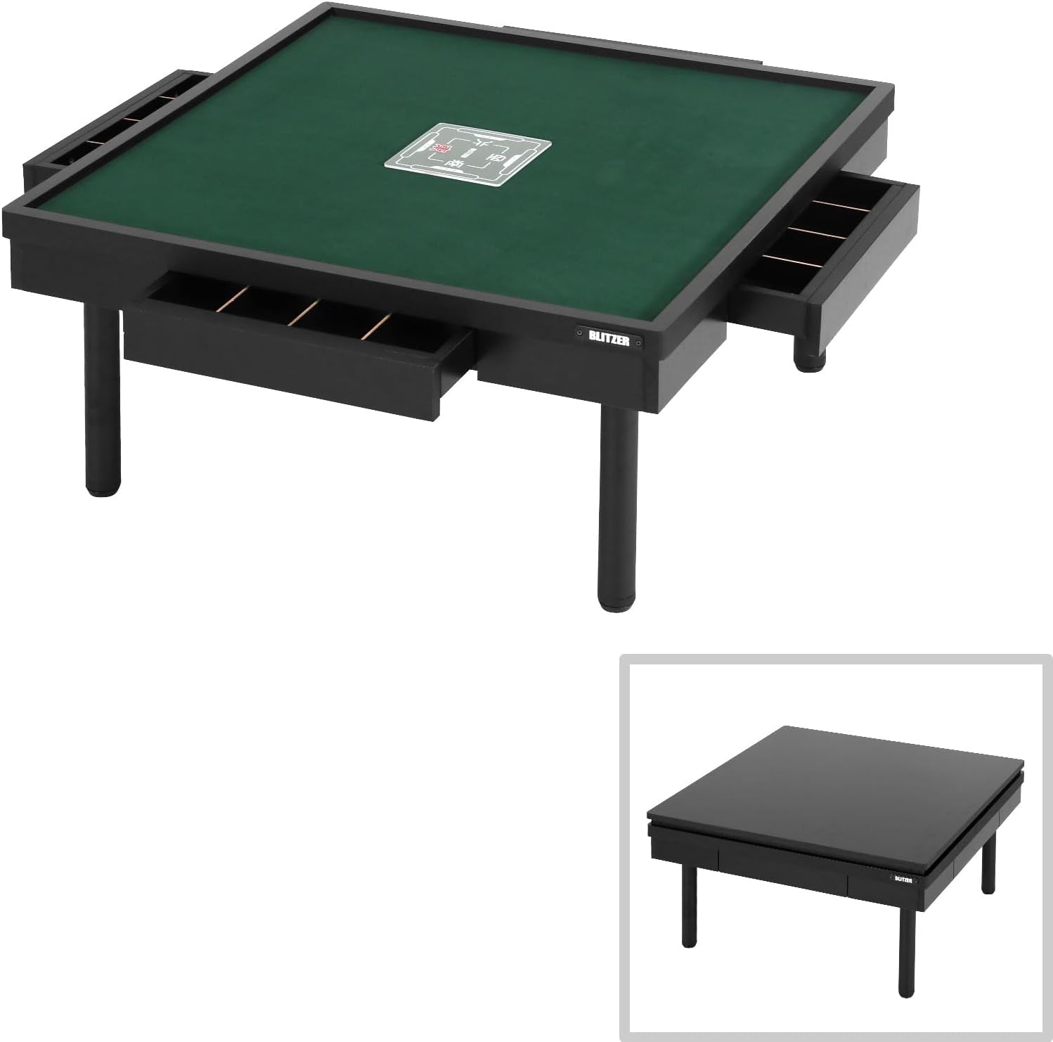 BLITZER BMJ35L-BK Secret Mahjong Table, Jong Table, Low Table, Dotting Bar Drawer, Plaque Plate Included, Rattle Resistant Metal Legs, 29.1 x 29.1 x 14.6 inches (74 x 74 x 37 cm)