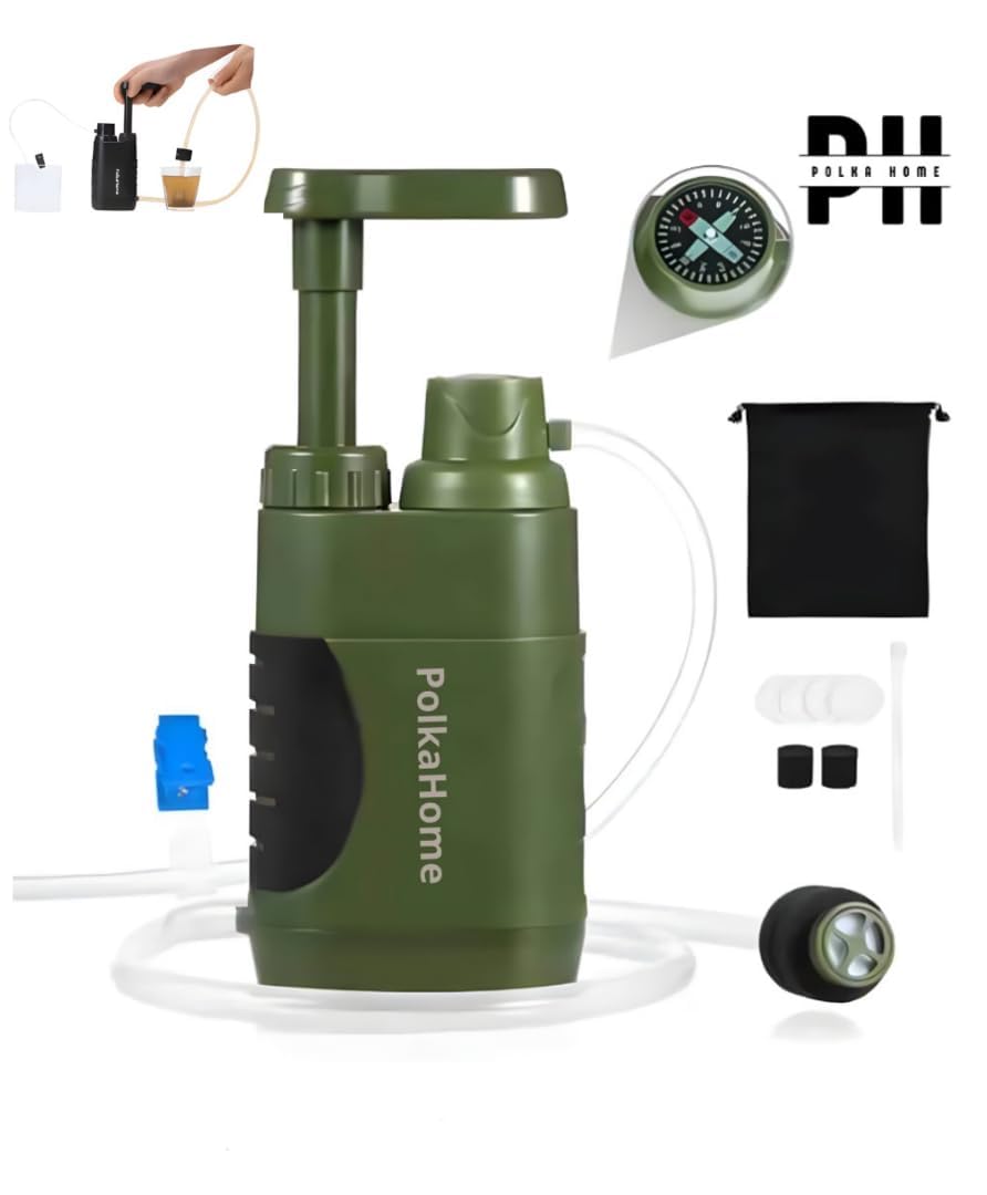 Filtro de agua de supervivencia – Filtro de agua portátil al aire libre para camping, senderismo y emergencias – Kit de supervivencia con filtro de repuesto