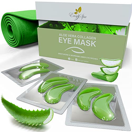 Under Eye Mask, Aloe Vera Gel Eye Mask, Eye Patches for Puffy Eyes, Dark Circles Under Eye Treatment for Women & Men, Hydrogel Eye Patch, Skin Care - 20 Pairs Under Eye Gel Pads + Hair Band