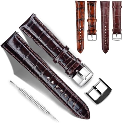 RBIPO Genuine Leather Watch Band Quick Release Watch Strap, Stainless Steel Buckle Clasp Replacement Bracelets for Men and Women-14mm 16mm 18mm 20mm 22mm Cover