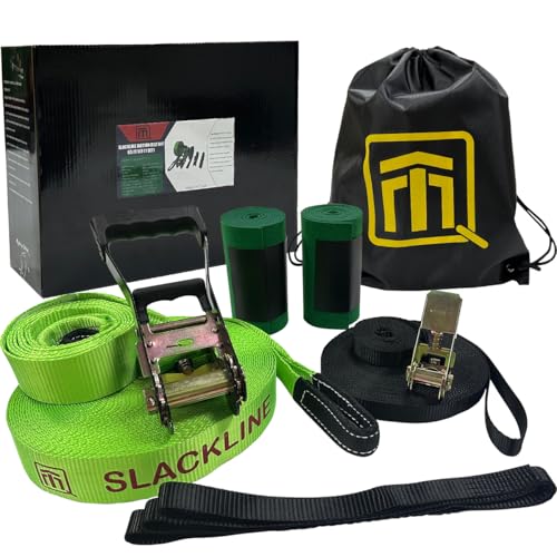 QTM Slackline Kit | 73ft Line with Tree Protectors, Overhead and Arm Training Strap | Drawstring Bag and Instruction Manual | Easy for Beginners, Kids and Adults