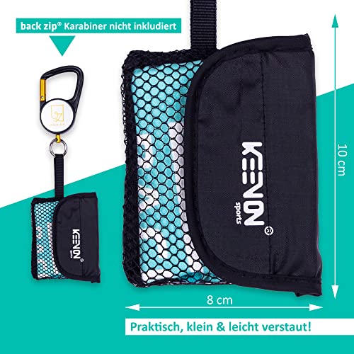 KEENON SPORTS Microfaser-Handtuch inklusive Netztasche – kompatibel Karabiner – Wandern, Mountainbiken, Schitouren, Reisen – schnell trocknend – saugstark – platzsparend