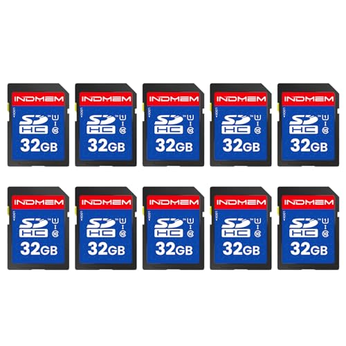 INDMEM SD Card 32GB, 10-Pack UHS-I Class 10 MLC Flash Memory Card, High-Speed Secure Digital Cards for Cameras, DSLR, Action Cams - Reliable Storage