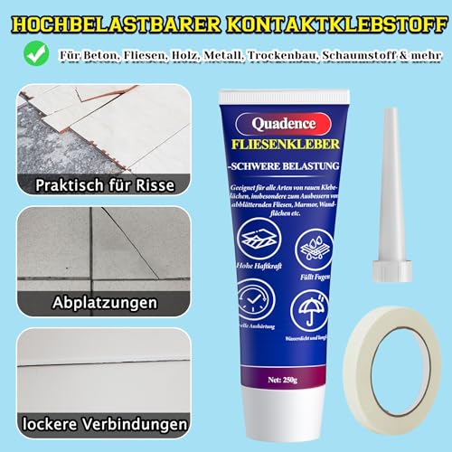 Fliesenkleber, Quadence Strong Tile Adhesive Glue, Wasserdicht Fliesenkleber Außen Frostsicher, Porzellankleber, Fliesenkleber Fertig für Beton, Wand&Bodenfließen,Innen&Außen, fugenfüllend (250g)