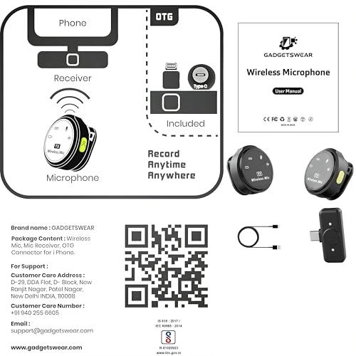 Image of GADGETSWEAR Dual Q08 Wireless Lavalier Microphone for YouTube, Vlogging, Podcasting, iPhone, Camera, PC, Lightning, Type-C, Plug & Play with Noise Cancellation, Video Recording, Interviews