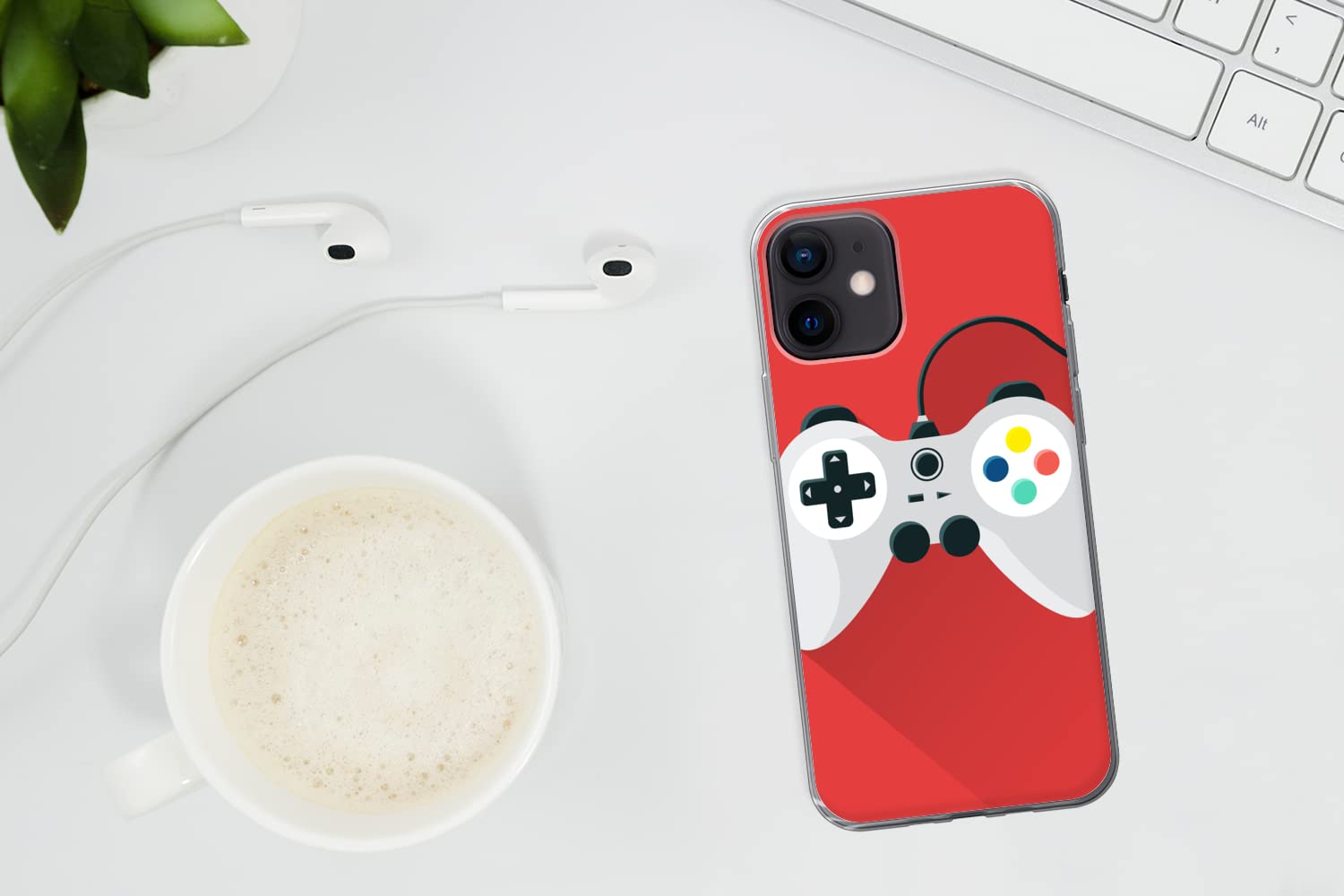 MuchoWow Funda para iPhone 12 - Mando - Gaming - Rojo - Funda de Silicona/Funda Blanda para teléfono móvil