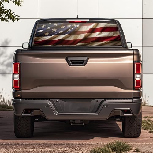 Image of Rear Window Decals for Trucks - 65x17.3 in Back Window American Flag Decals Fit Most Pickup Trucks SUV, Vinyl Back Window Decal Truck Rear Window Graphics for Personalized