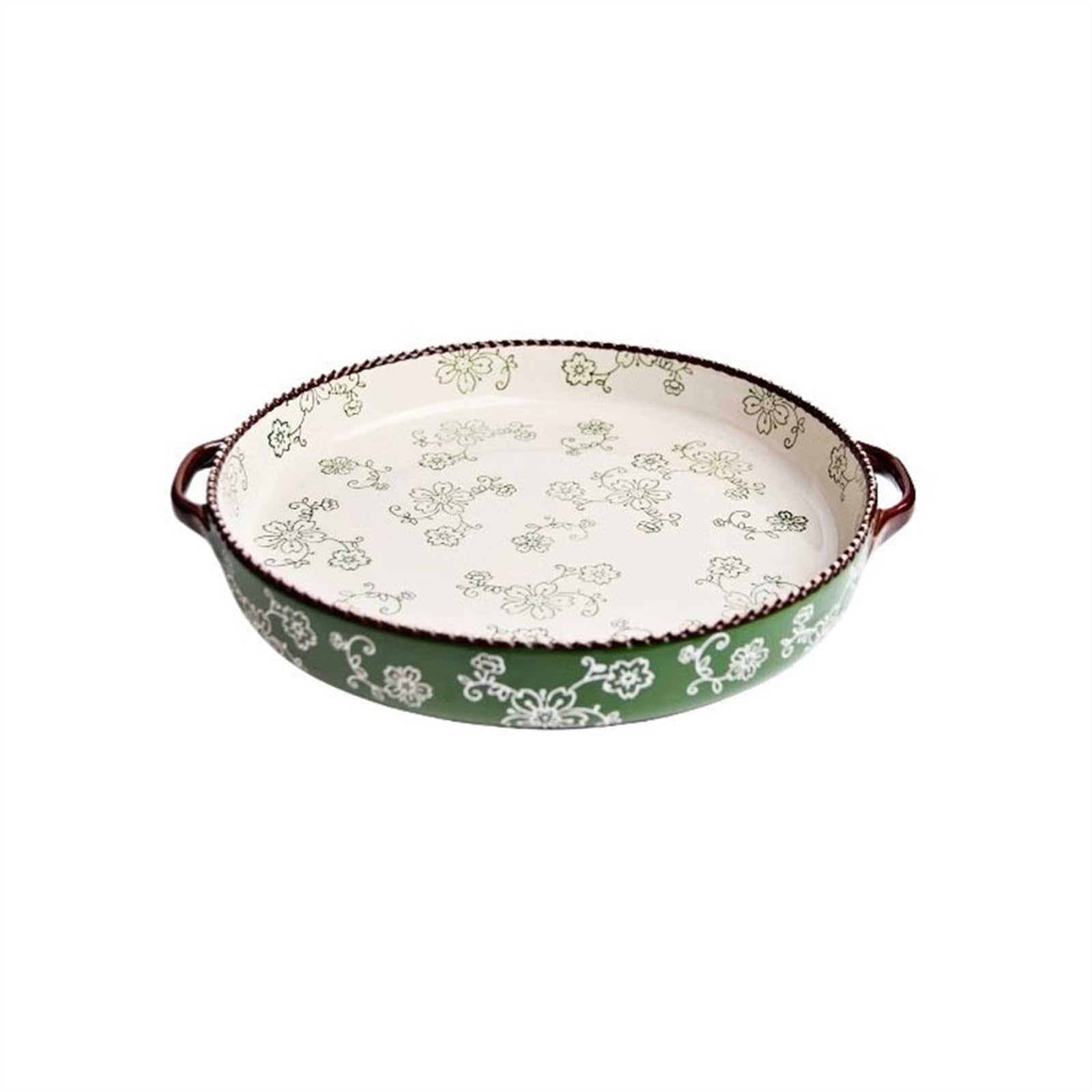 Plat à pizza rond en céramique double oreille Pain(Green)