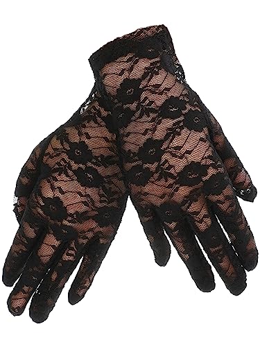 SATINIOR Lace Gloves for Women Tea Party Short Lace Gloves Courtesy Dressy for Cosplay Dinner Party Evening(Black)