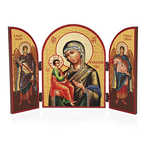 NKlaus Madre di Dio di Gerusalemme Trittico icona in legno 25x16cm cristiano 11315