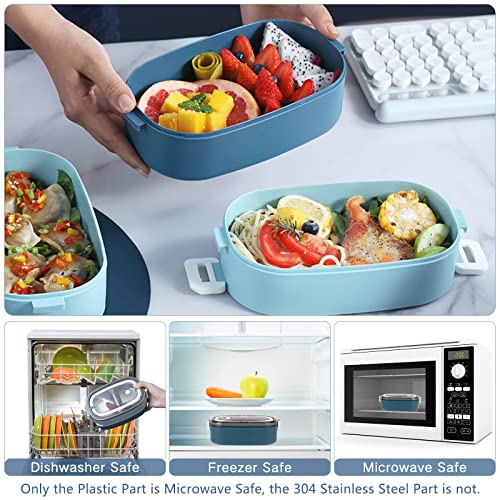 Image of 2 Tier Bento Box Lunch Box for Adults and Kids, Leakproof Bento Lunch Box with 3 Compartments and Cutlery (Spoon & Fork), Portable Adult Lunch Box with Lunch Bag for Work Office School