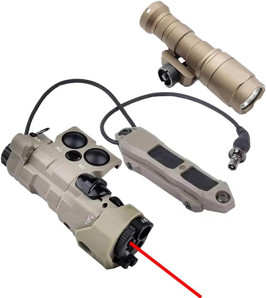 Nylon ML C1+ IR Red/Green/Blue Laser Aiming Indicator Sight with IR Fill Light LED Light，& M600C/M300A Scout Flashlight Torch & Dual Wire Control Remote Pressure Button Switch，Fit Picatinny Rail，Tan