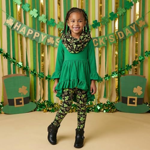 Image of Unique Baby Girls Kids Toddler 3pc Outfit Set Long Sleeve Cotton Blend Tunic Top Leggings and Scarf