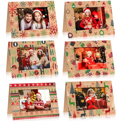 Mooliwe 48 Sets Christmas Photo Cards with Envelopes Stickers Christmas Cards with 4 x 6 Photo Insert Picture Frame Holders for Xmas Holiday Greeting Supplies (Classic, Brown)