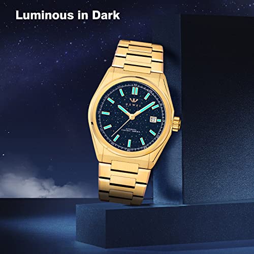 Image of Automatic Mechanical Wrist Watch for Men with Star Dust Dial, Fashion Self-Winding Watches for Men Stainless Steel Waterproof Luminous Sapphire Crystal Mens Watches with Auto Date (Silver)