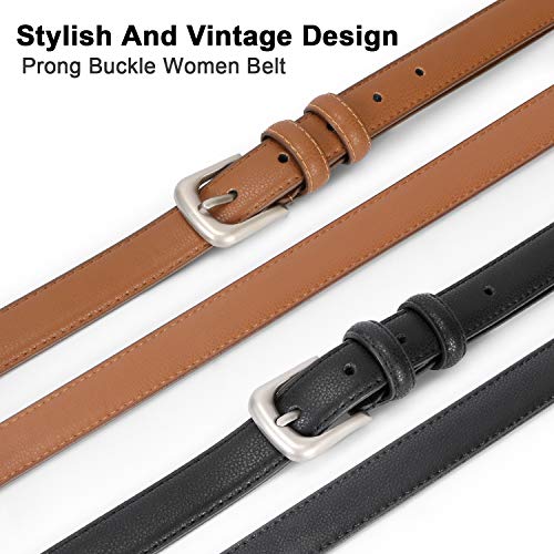 WERFORU 2 Pack Women Leather Belt Waist Skinny Dress Belts Solid Pin Buckle Belt for Jeans Pants - Thumbnail 6