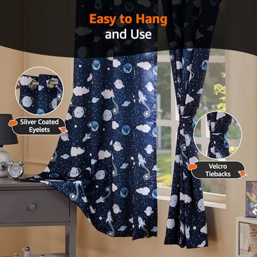 Image of Amazon Basics - Kids Room Darkening Digital Printed Window Curtains, 80-85% Room Darkening | 5 Feet |Set of 2| Digital Print | Kids Curtain |for Living Room and Bedroom | 115cmx 150cm, Design-Galaxy