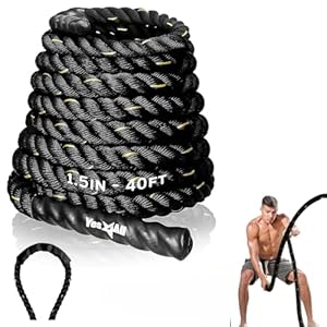 Yes4All 1.5/2 Inch Battle Ropes with Extra Protective Sleeve, Workout Ropes for Cross-Training Home Gym & Fitness Exercises, Strength Training – 30,40,50 Feet Lengths Available