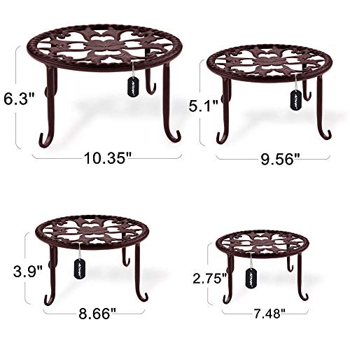 Metal Plants Stand Flowerpot Holder Iron Art Pot Holder, Aishn Flower Pot Supporting Indoor Outdoor Garden Pack Of 4Pcs With Different Size (Bronze) #TOP2