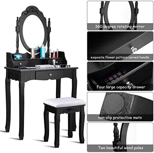 Muebles de dormitorio multifunción en madera negra con espejo y taburete MU 4