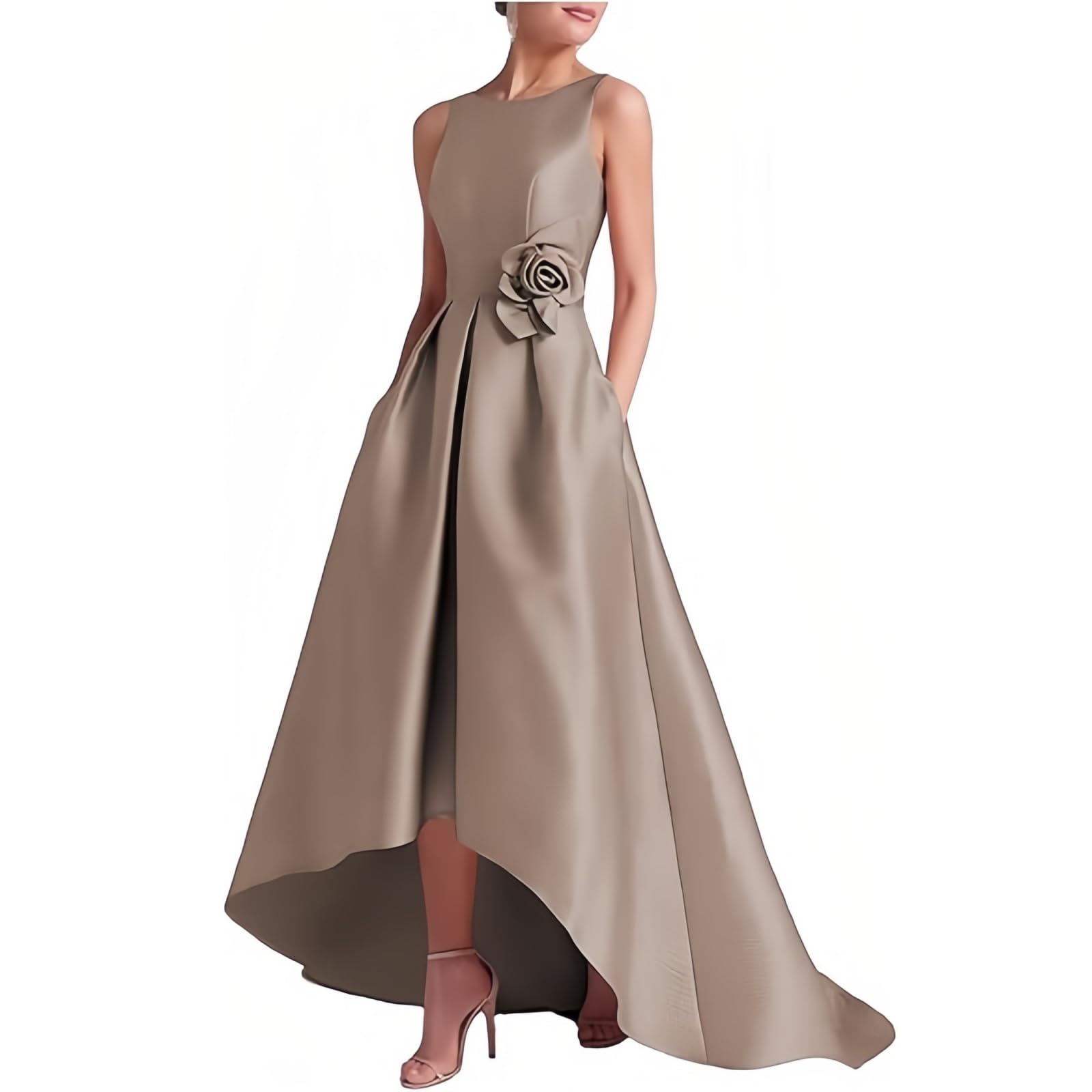 Abito per Madre della Sposa Abiti da Cerimonia for la Madre della Sposa in Raso, con Scollo a Giro, Eleganti, a Trapezio, Tasche per Le Feste