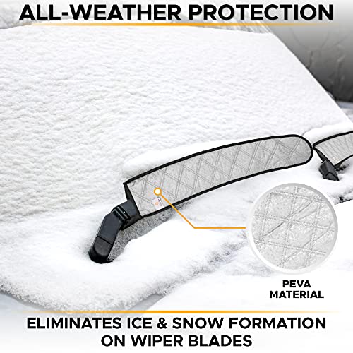 Image of EcoNour Windshield Cover for Ice and Snow with Side Mirror and Wiper Cover | Universal Fit, Water Resistant, Car, SUV, Truck, Minivan | PEVA Material, White, Standard Size | Medium