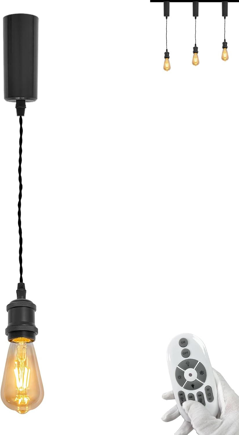 L-Type Track Light Pendants Adjustable Wire Timer Industrial Vintage Stytle LED Bulbs Included Track Mount Light Decorate for Kitchen Island Customizable,9 Colors,Matte Black