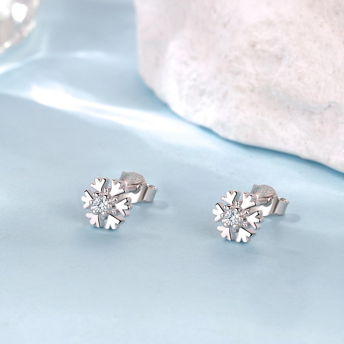 Small Snowflake Earrings Small Snowflake Necklace 925 Sterling Silver Hypoallergenic CZ Winter Party Chrismas Jewelry Gifts for Women - Image 4