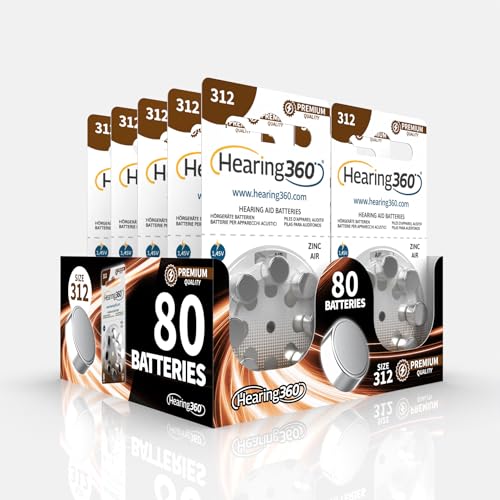 Hearing360 80 pilas para audífonos tamaño 312 calidad premium (10 blísteres de 8 pilas)