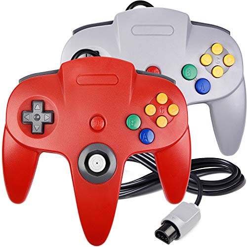 2 Pack N64 Controller, iNNEXT Classic Wired N64 64-bit Gamepad Joystick for Ultra 64 Video Game Console (Red/Grey)