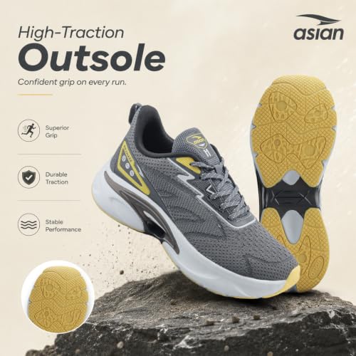 Image of ASIAN Powerplay-44 Running Shoes for Men | Lightweight Breathable Mesh Sports Sneakers with Cushioned Midsole, Strong Grip Sole | Gym, Walking & Training Shoes