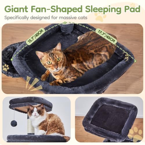 Image of Taoqimiao Sturdy Cat Tree, Cat Tower for Indoor Cats, Extra-Large Platform | 58.7Inch, Widened Cat Condo with Large Scratch Board, Top Perch, 6 Sisal Scratching Posts, Soft Basket, Smoky Gray MS045SG