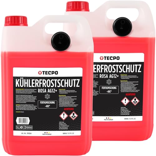 TECPO Anticongelante rojo G12+ Anticongelante -40 °C, color rosa, 10 L