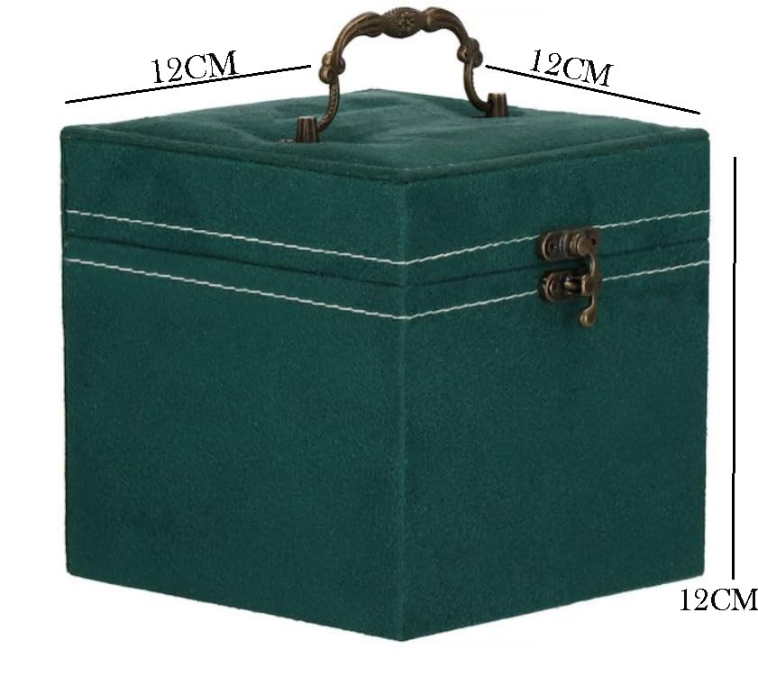 Image of Velvet Three Layer New Vintage Flannel Jewelry Box Earrings Earrings Rings Necklace Bracelets Jewelry Organiser Storage Case With Drawer For Girls Women Dark Green (AB-01)