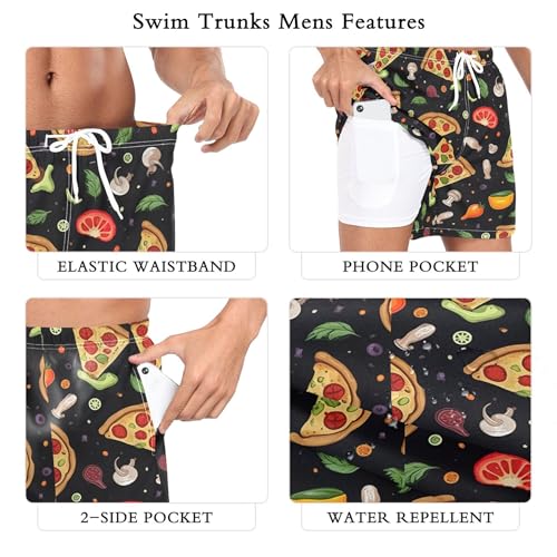 xigua Pizza Background Mens Swim Trunks with Liner, 5 inch Quick Dry Mens Boardshorts for Beach3