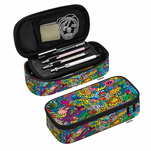 Yekiua Estojo Organizador De Lápis Com Rabiscos Animais, Fofos, Engraçados, Desenhos Animados, História Em Quadrinhos, Faculdade, Escritório, Bolsa Grande, Colorida