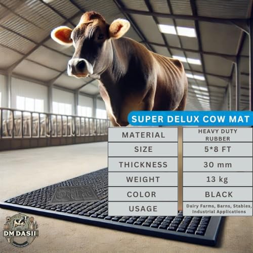Image of DM DASII Premium EVA Cow Mat | 8x5 ft | 30mm Thick | Durable, Shock-Absorbent & Waterproof | Anti-Slip & Easy to Clean | Ideal for Cows, Buffaloes & Dairy Farms(Super Deluxe, Black)