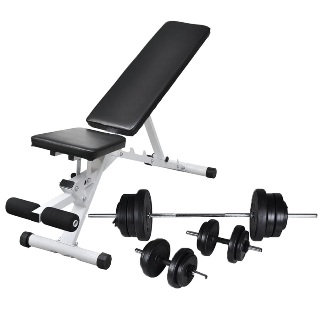 Hantelbank mit Langhantel und Kurzhantel Set 60,5 kg Stahl verstellbar 5-fach für Krafttraining und Muskelaufbau zuhause Fitnessgerät für Ganzkörper Workout und Bankdrücken