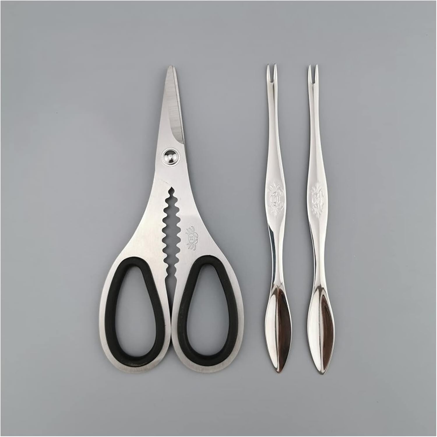 Seafood Tool Sets 3-Pieces Household Seafood Scissors and Fork Set with Storage Box Includes 1 Seafood Scissors, 2 Seafood Forks and Pickaxes Kitchen Accessories