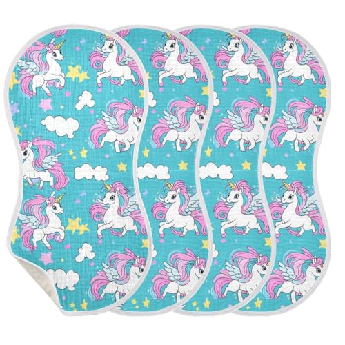 Blue Unicorns Dreamy Girl Cotton Baby Burp Cloth Breathable Baby Rags and washcloth for Unisex Set of 2, 22x11in3