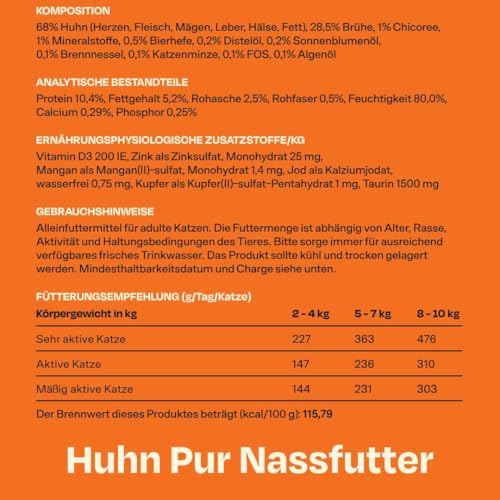 The Better Cat - Getreidefreies Nassfutter mit extra hohem Fleischanteil - Premium Katzenfutter ohne Getreide und ohne Zucker mit Präbiotika (Huhn) 12x85g