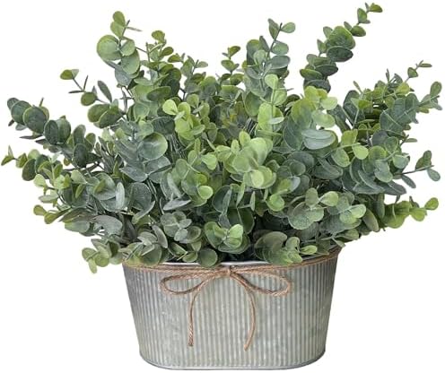 hopeme Artificial Eucalyptus Leaves Faux Plants Table Centerpiece, Rustic Potted Plants for Farmhouse Home Décor, Artificial Greenery for Home Decoration