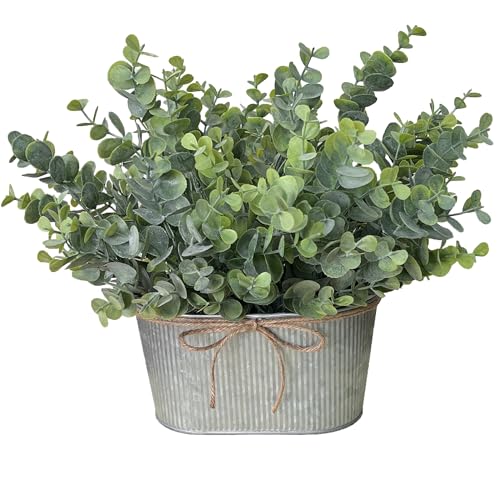 hopeme Artificial Eucalyptus Leaves Faux Plants Table Centerpiece, Rustic Potted Plants for Farmhouse Home Décor, Artificial Greenery for Home Decoration