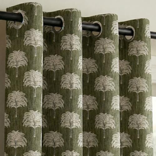Image of Fashion String Elegant Tree 150 GSM Semi Transparent Eyelet Polyester Window Curtains - 5 Feet, Green (Set of 2)